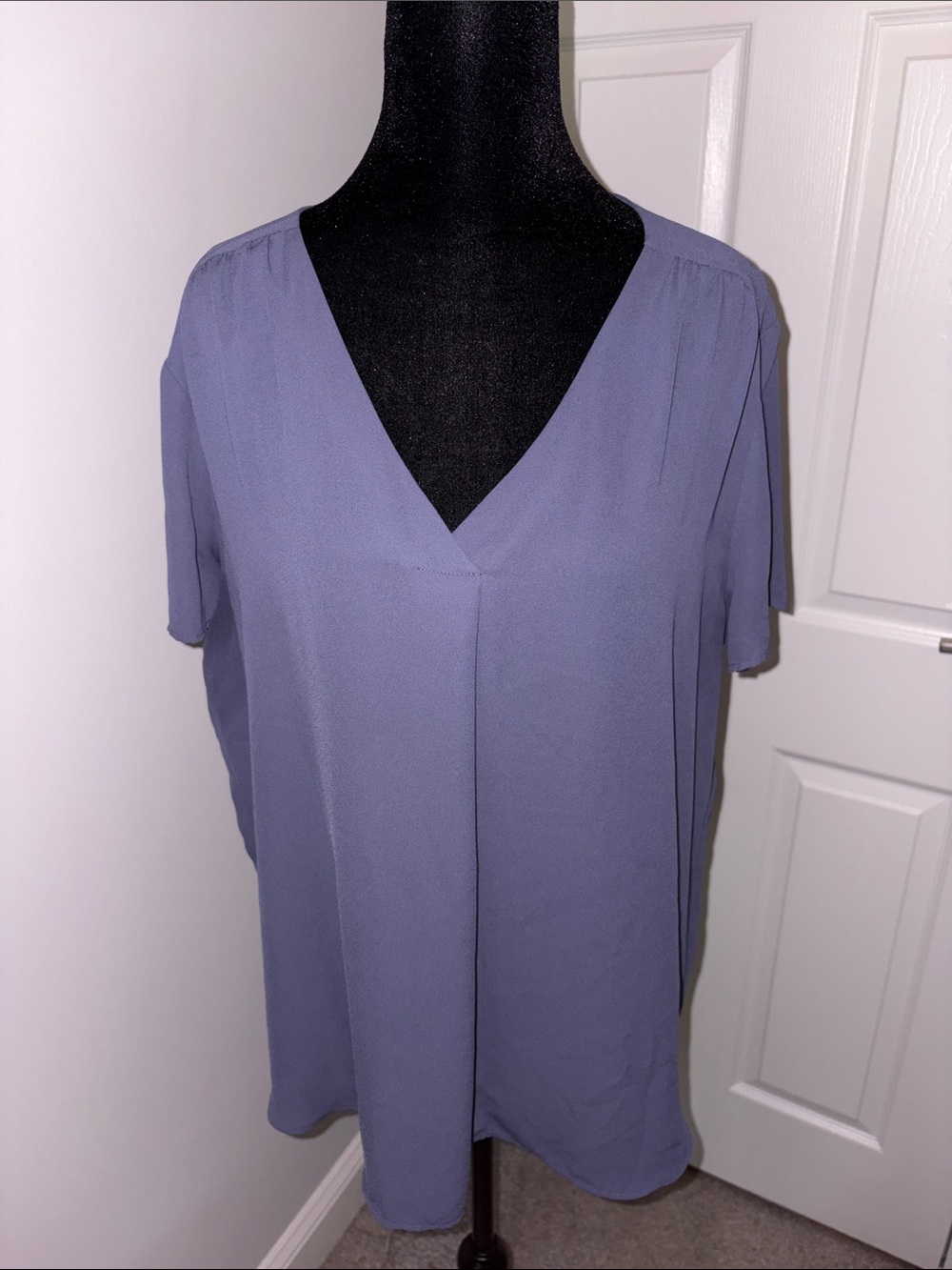 LOFT Slate Blue V-Neck Short Sleeve Blouse